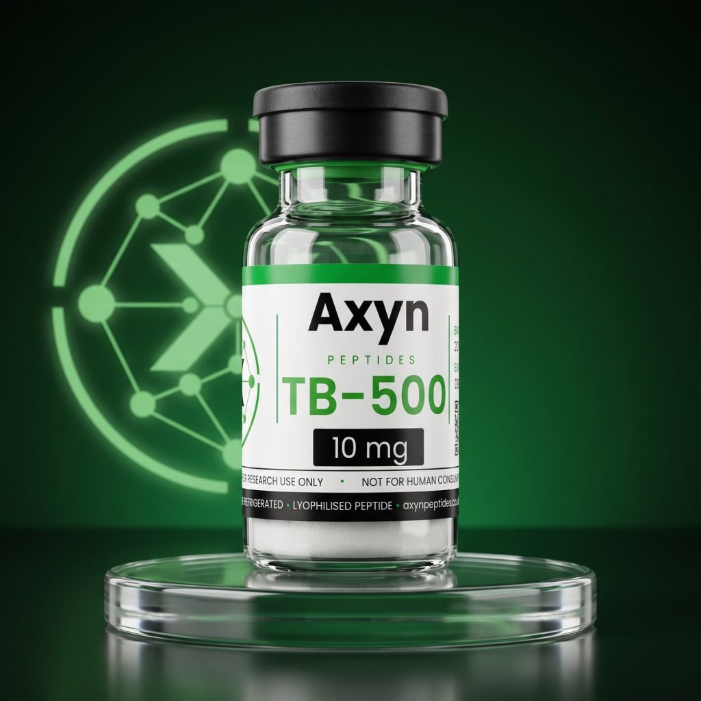 Axyn Peptides TB-500 10 mg (Thymosin Beta-4) research peptide vial, lyophilised, for research use only
